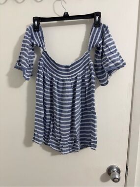 New NWT Rails blue white striped off the shoulder top Medium M Parisian blue